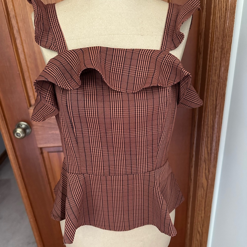 She + Sky rust and black  Plaid Ruffle peplum top